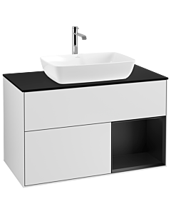 Villeroy und Boch Finion Waschtischunterschrank G782PDMT 100cm, Abdeckplatte black matt, Emotion, Regale Black matt lacquer, White matt lacquer