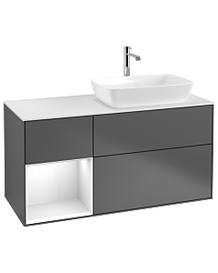 Villeroy und Boch Finion Villeroy und Boch Finion G801GFGK 120cm, cover plate white matt, Emotion, shelves Glossy white lacquer, anthracite matt