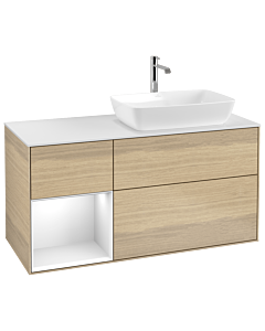 Villeroy und Boch Finion Villeroy und Boch G801GFPC 120cm, plaque de finition blanc mat, Emotion, étagères Laque blanc brillant, Oak Veneer