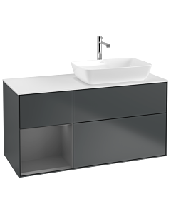 Villeroy und Boch Finion Villeroy und Boch G801GKHG 120cm, plaque de recouvrement blanc mat, Emotion, étagères Laque anthracite mat, Midnight Blue Matt Lacquer