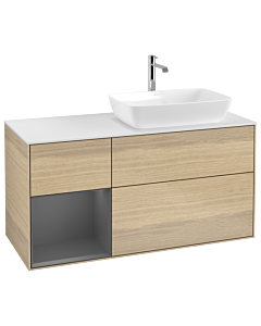Villeroy und Boch Finion Waschtischunterschrank G801GKPC 120cm, Abdeckplatte white matt, Emotion, Regale Anthracite matt lacquer, Oak Veneer