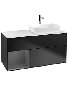 Villeroy und Boch Finion Villeroy und Boch G801GKPD 120cm, plaque de recouvrement blanc mat, Emotion, étagères Laque anthracite mate, Laque noire mate