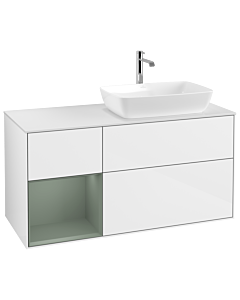 Villeroy und Boch Finion Villeroy und Boch Finion G801GMGF 120cm, cover plate white matt, Emotion, shelves olive matt lacquer, glossy white lacquer