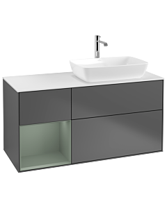 Villeroy und Boch Finion Villeroy und Boch G801GMGK 120cm, plaque de finition blanc mat, Emotion, étagères laqué olive mat, anthracite mat