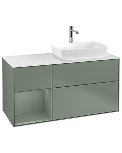 Villeroy und Boch Finion Waschtischunterschrank G801GMGM 120cm, Abdeckplatte white matt, Emotion, Regale Olive matt lacquer, Olive Matt Lacquer