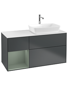 Villeroy und Boch Finion Villeroy und Boch G801GMHG 120cm, plaque de finition blanc mat, Emotion, étagères olive laqué mat, Midnight Blue Matt Lacquer