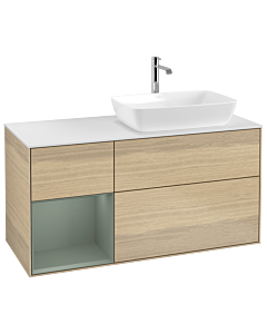 Villeroy und Boch Finion Villeroy und Boch G801GMPC 120cm, plaque de finition blanc mat, Emotion, étagères laqué mat olive, Oak Veneer