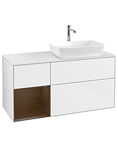 Villeroy und Boch Finion Villeroy und Boch G801GNGF 120cm, plaque de finition blanc mat, émotion, étagères Walnut Veneer , laqué blanc brillant