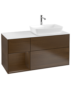Villeroy und Boch Finion Waschtischunterschrank G801GNGN 120cm, Abdeckplatte white matt, Emotion, Regale Walnut Veneer, Walnut veneer