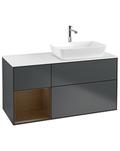 Villeroy und Boch Finion Waschtischunterschrank G801GNHG 120cm, Abdeckplatte white matt, Emotion, Regale Walnut Veneer, Midnight Blue Matt Lacquer