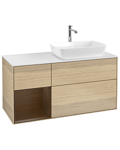 Villeroy und Boch Finion Waschtischunterschrank G801GNPC 120cm, Abdeckplatte white matt, Emotion, Regale Walnut Veneer, Oak Veneer