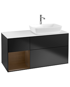 Villeroy und Boch Finion Villeroy und Boch G801GNPD 120cm, plateau blanc mat, Emotion, étagères Walnut Veneer , laqué noir mat