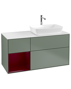 Villeroy und Boch Finion Waschtischunterschrank G801HBGM 120cm, Abdeckplatte white matt, Emotion, Regale Peony matt lacquer, Olive Matt Lacquer