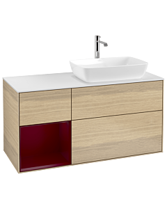 Villeroy und Boch Finion Villeroy und Boch G801HBPC 120cm, plaque de finition blanc mat, Emotion, étagères Peony laqué mat, Oak Veneer