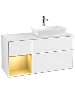 Villeroy und Boch Finion Waschtischunterschrank G801HFGF 120cm, Abdeckplatte white matt, Emotion, Regale Gold matt lacquer, Glossy white lacquer