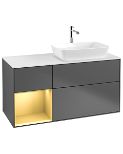 Villeroy und Boch Finion Villeroy und Boch G801HFGK 120cm, plaque de recouvrement blanc mat, Emotion, étagères laqué or mat, anthracite mat