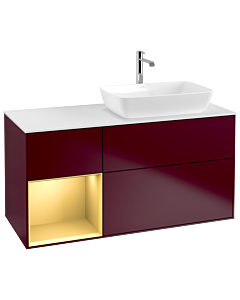 Villeroy und Boch Finion Waschtischunterschrank G801HFHB 120cm, Abdeckplatte white matt, Emotion, Regale Gold matt lacquer, Peony Matt