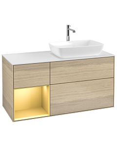 Villeroy und Boch Finion Villeroy und Boch G801HFPC 120cm, plaque de recouvrement blanc mat, Emotion, étagères laqué or mat, Oak Veneer