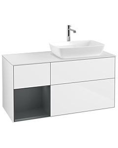 Villeroy und Boch Finion Waschtischunterschrank G801HGGF 120cm, Abdeckplatte white matt, Emotion, Regale Midnight matt lacquer, Glossy white lacquer