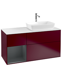 Villeroy und Boch Finion Waschtischunterschrank G801HGHB 120cm, Abdeckplatte white matt, Emotion, Regale Midnight matt lacquer, Peony Matt