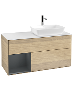 Villeroy und Boch Finion Waschtischunterschrank G801HGPC 120cm, Abdeckplatte white matt, Emotion, Regale Midnight matt lacquer, Oak Veneer