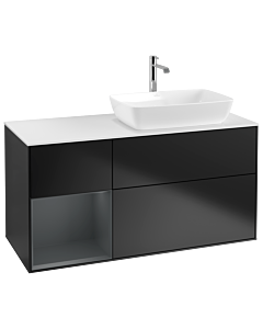 Villeroy und Boch Finion Waschtischunterschrank G801HGPD 120cm, Abdeckplatte white matt, Emotion, Regale Midnight matt lacquer, Black matt lacquer