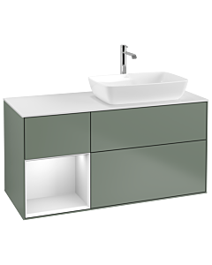 Villeroy und Boch Finion Waschtischunterschrank G801MTGM 120cm, Abdeckplatte white matt, Emotion, Regale White matt lacquer, Olive Matt Lacquer