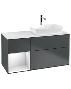 Villeroy und Boch Finion Waschtischunterschrank G801MTHG 120cm, Abdeckplatte white matt, Emotion, Regale White matt lacquer, Midnight Blue Matt Lacquer
