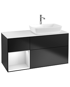 Villeroy und Boch Finion Waschtischunterschrank G801MTPD 120cm, Abdeckplatte white matt, Emotion, Regale White matt lacquer, Black matt lacquer
