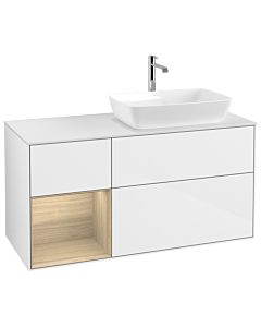 Villeroy und Boch Finion Waschtischunterschrank G801PCGF 120cm, Abdeckplatte white matt, Emotion, Regale Oak Veneer, Glossy white lacquer