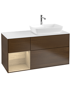 Villeroy und Boch Finion Waschtischunterschrank G801PCGN 120cm, Abdeckplatte white matt, Emotion, Regale Oak Veneer, Walnut veneer