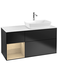 Villeroy und Boch Finion Villeroy und Boch G801PCPD 120cm, plaque de recouvrement blanc mat, Emotion, étagères Oak Veneer , laqué noir mat