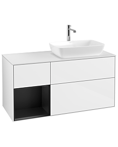 Villeroy und Boch Finion Waschtischunterschrank G801PDGF 120cm, Abdeckplatte white matt, Emotion, Regale Black matt lacquer, Glossy white lacquer