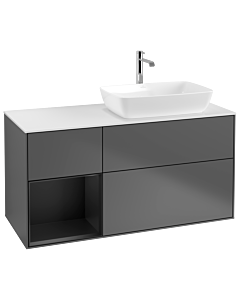 Villeroy und Boch Finion Waschtischunterschrank G801PDGK 120cm, Abdeckplatte white matt, Emotion, Regale Black matt lacquer, Anthracite matt