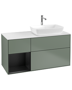 Villeroy und Boch Finion Villeroy und Boch G801PDGM 120cm, couvercle blanc mat, Emotion, étagères laqué noir mat, Olive Matt Lacquer