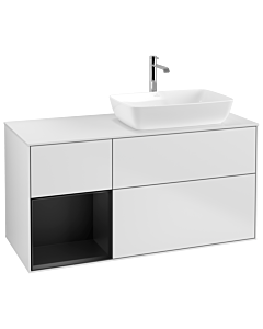 Villeroy und Boch Finion Waschtischunterschrank G801PDMT 120cm, Abdeckplatte white matt, Emotion, Regale Black matt lacquer, White matt lacquer