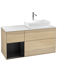 Villeroy und Boch Finion Villeroy und Boch G801PDPC 120cm, plaque de finition blanc mat, Emotion, étagères laqué noir mat, Oak Veneer