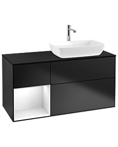 Villeroy und Boch Finion Villeroy und Boch Finion G802GFPD 120cm, cover plate black matt, Emotion, shelves Glossy white lacquer, Black matt lacquer