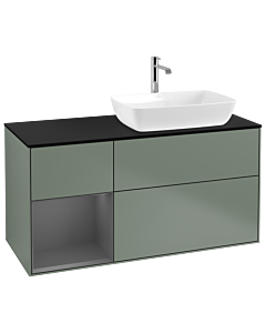 Villeroy und Boch Finion Villeroy und Boch G802GKGM 120cm, plaque de finition noir mat, Emotion, étagères Laque anthracite mat, Olive Matt Lacquer