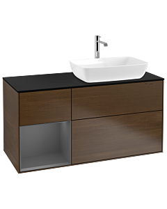 Villeroy und Boch Finion Waschtischunterschrank G802GKGN 120cm, Abdeckplatte black matt, Emotion, Regale Anthracite matt lacquer, Walnut veneer