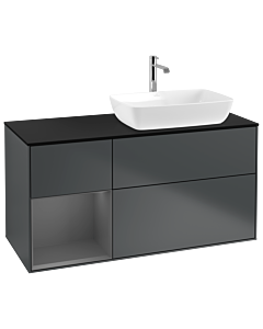 Villeroy und Boch Finion Villeroy und Boch G802GKHG 120cm, plaque de finition noir mat, Emotion, étagères Laque anthracite mat, Midnight Blue Matt Lacquer