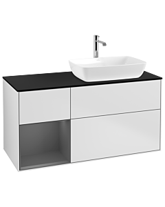 Villeroy und Boch Finion Waschtischunterschrank G802GKMT 120cm, Abdeckplatte black matt, Emotion, Regale Anthracite matt lacquer, White matt lacquer