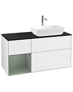 Villeroy und Boch Finion Villeroy und Boch Finion G802GMGF 120cm, cover plate black matt, Emotion, shelves olive matt lacquer, glossy white lacquer