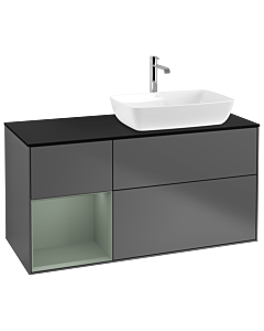 Villeroy und Boch Finion Villeroy und Boch G802GMGK 120cm, plaque de finition noir mat, Emotion, étagères laqué olive mat, anthracite mat