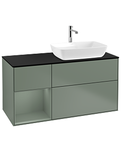 Villeroy und Boch Finion Waschtischunterschrank G802GMGM 120cm, Abdeckplatte black matt, Emotion, Regale Olive matt lacquer, Olive Matt Lacquer