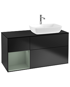 Villeroy und Boch Finion Waschtischunterschrank G802GMPD 120cm, Abdeckplatte black matt, Emotion, Regale Olive matt lacquer, Black matt lacquer