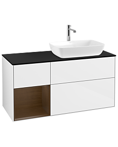 Villeroy und Boch Finion Villeroy und Boch G802GNGF 120cm, plaque de finition noire mate, Emotion, étagères Walnut Veneer , laqué blanc brillant