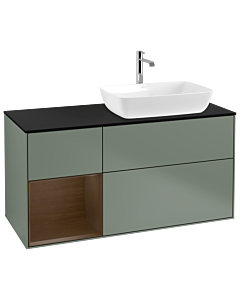 Villeroy und Boch Finion Villeroy und Boch Finion G802GNGM 120cm, cover plate black matt, Emotion, shelves Walnut Veneer , Olive Matt Lacquer