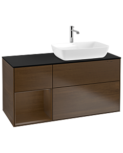 Villeroy und Boch Finion Waschtischunterschrank G802GNGN 120cm, Abdeckplatte black matt, Emotion, Regale Walnut Veneer, Walnut veneer