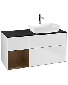 Villeroy und Boch Finion Waschtischunterschrank G802GNMT 120cm, Abdeckplatte black matt, Emotion, Regale Walnut Veneer, White matt lacquer